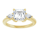 14K yellow gold 2 CT Asscher Diamond Three-Stone Engagement Ring Setting