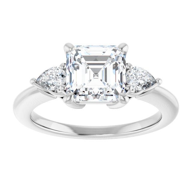 14K white gold 2 CT Asscher Diamond Three-Stone Engagement Ring Setting