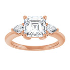 14K rose gold 2 CT Asscher Diamond Three-Stone Engagement Ring Setting