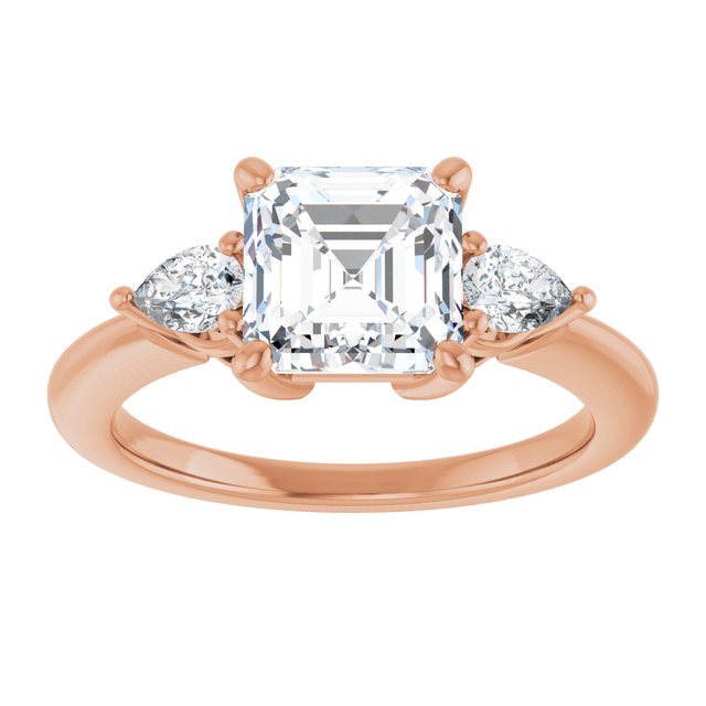 14K rose gold 2 CT Asscher Diamond Three-Stone Engagement Ring Setting