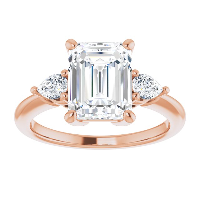 14K rose gold 3 CT Emerald Diamond Three-Stone Engagement Ring Setting