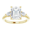 14K yellow gold 3 CT Emerald Diamond Three-Stone Engagement Ring Setting