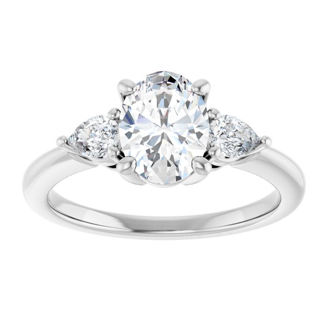 14K white gold 1 CT Oval Diamond Three-Stone Engagement Ring Setting