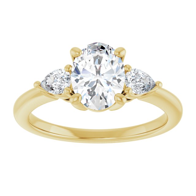 14K yellow gold 1 CT Oval Diamond Three-Stone Engagement Ring Setting