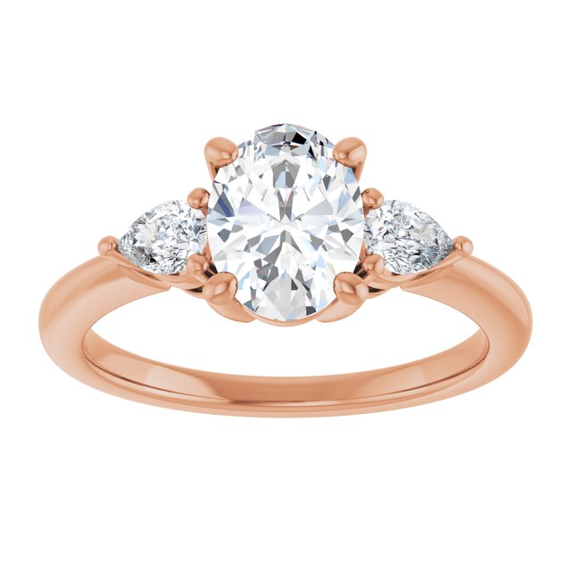 14K rose gold 1 CT Oval Diamond Three-Stone Engagement Ring Setting