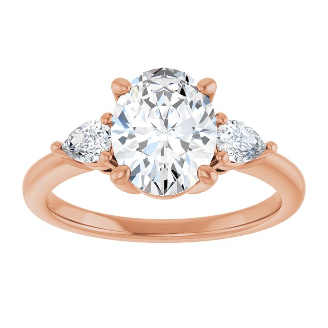 14K rose gold 2 CT Oval Diamond Three-Stone Engagement Ring Setting