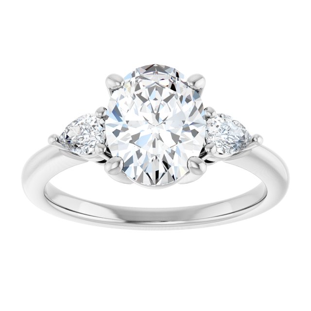 14K white gold 2 CT Oval Diamond Three-Stone Engagement Ring Setting