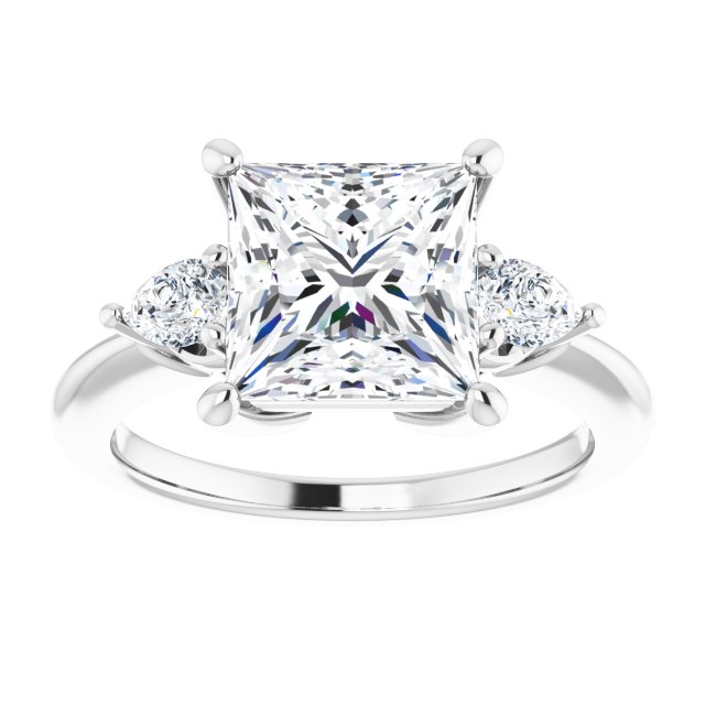 14K white gold 3 CT Square Diamond Three-Stone Engagement Ring Setting