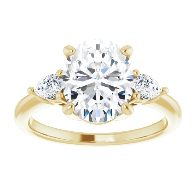 14K yellow gold 3 CT Oval Diamond Three-Stone Engagement Ring Setting