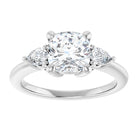 14K white gold 2 CT Cushion Diamond Three-Stone Engagement Ring Setting