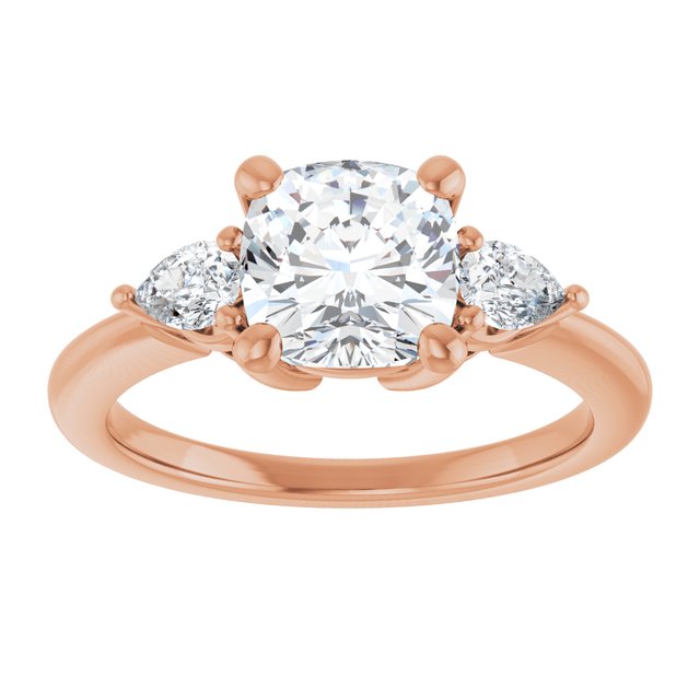 14K rose gold 2 CT Cushion Diamond Three-Stone Engagement Ring Setting