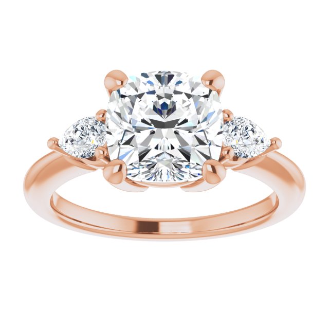 14K rose gold 3 CT Cushion Diamond Three-Stone Engagement Ring Setting