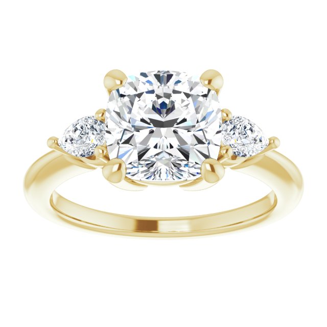 14K yellow gold 3 CT Cushion Diamond Three-Stone Engagement Ring Setting