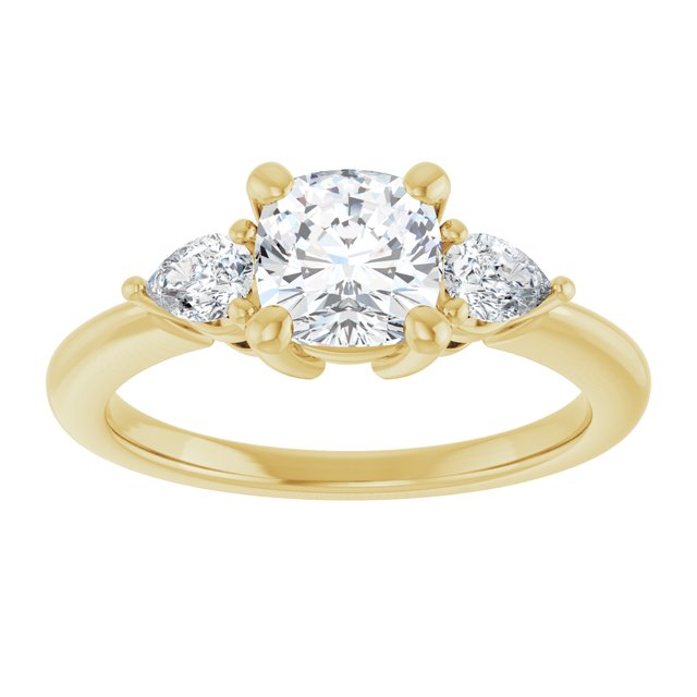 14K yellow gold 1 CT Cushion Diamond Three-Stone Engagement Ring Setting