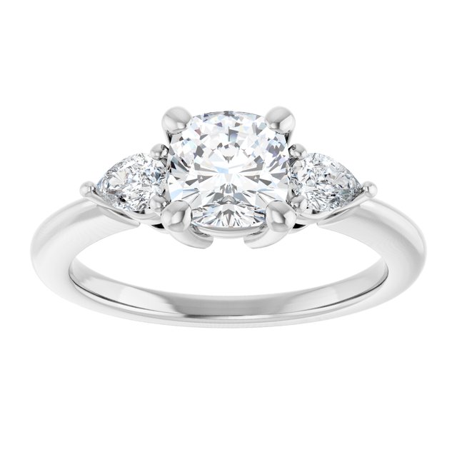 14K white gold 1 CT Cushion Diamond Three-Stone Engagement Ring Setting