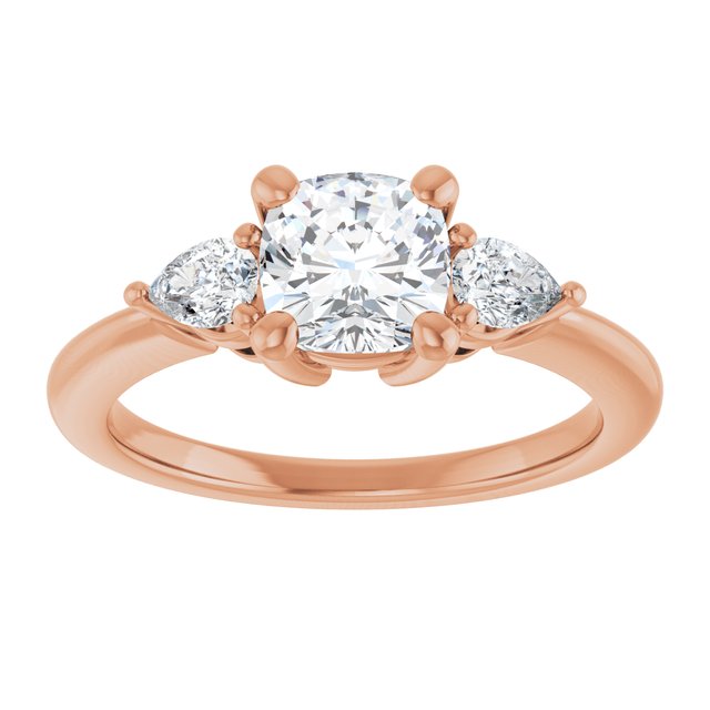 14K rose gold 1 CT Cushion Diamond Three-Stone Engagement Ring Setting