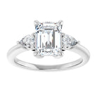 14K white gold 2 CT Emerald Diamond Three-Stone Engagement Ring Setting