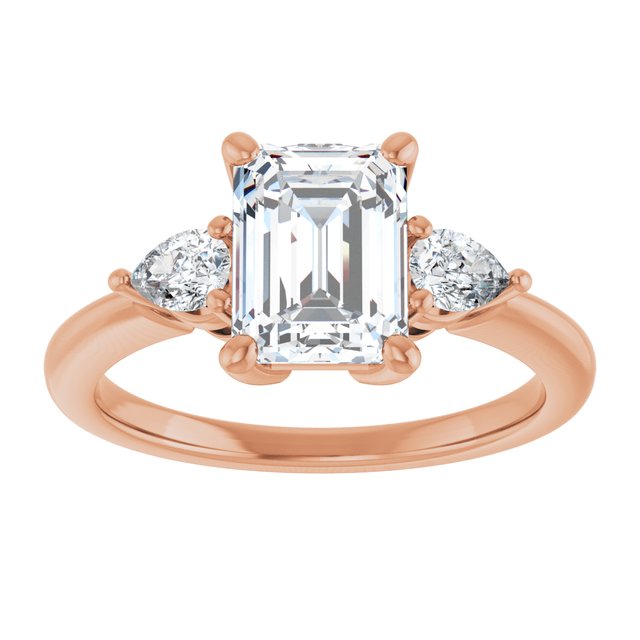 14K rose gold 2 CT Emerald Diamond Three-Stone Engagement Ring Setting