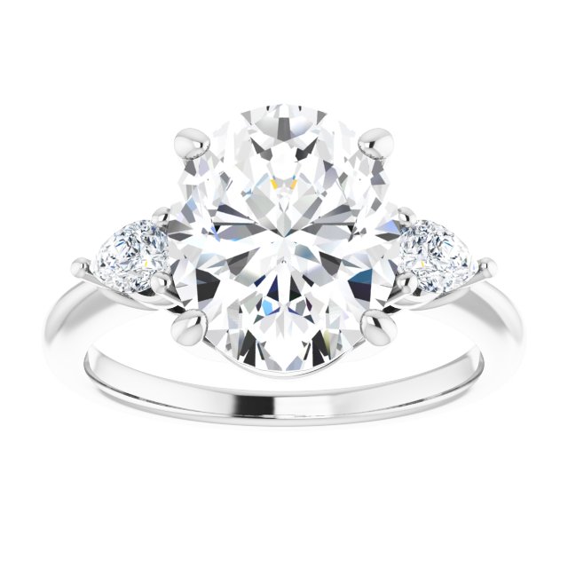 14K white gold 4 CT Oval Diamond Three-Stone Engagement Ring Setting