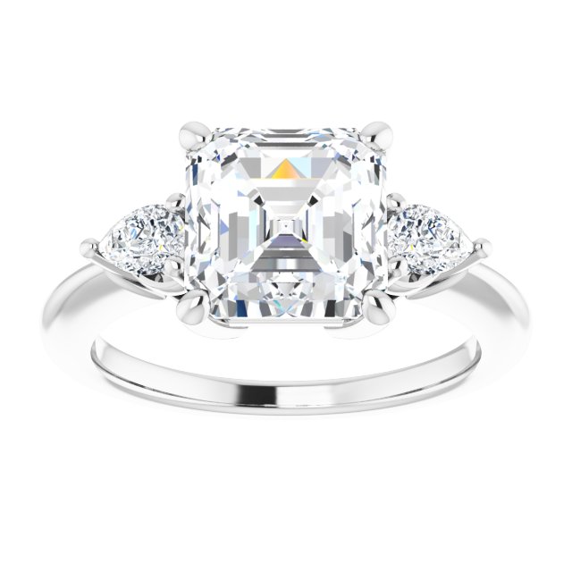 14K white gold 3 CT Asscher Diamond Three-Stone Engagement Ring Setting