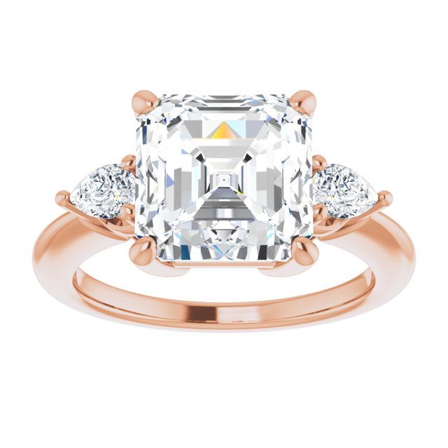 14K rose gold 4 CT Asscher Diamond Three-Stone Engagement Ring Setting