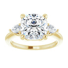 14K yellow gold 4 CT Cushion Diamond Three-Stone Engagement Ring Setting