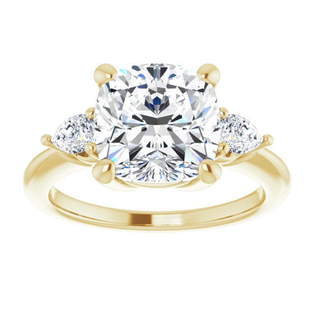 14K yellow gold 4 CT Cushion Diamond Three-Stone Engagement Ring Setting