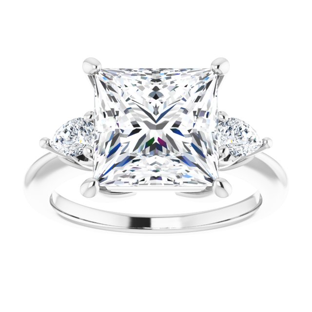 14K white gold 4 CT Square Diamond Three-Stone Engagement Ring Setting