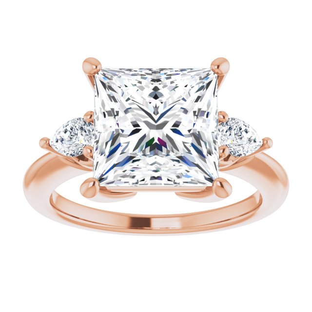 14K rose gold 4 CT Square Diamond Three-Stone Engagement Ring Setting