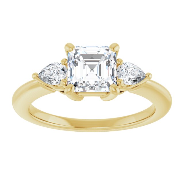 14K yellow gold 1 CT Asscher Diamond Three-Stone Engagement Ring Setting