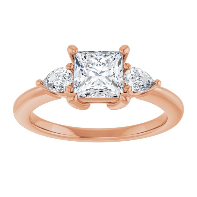 14K rose gold 1 CT Square Diamond Three-Stone Engagement Ring Setting