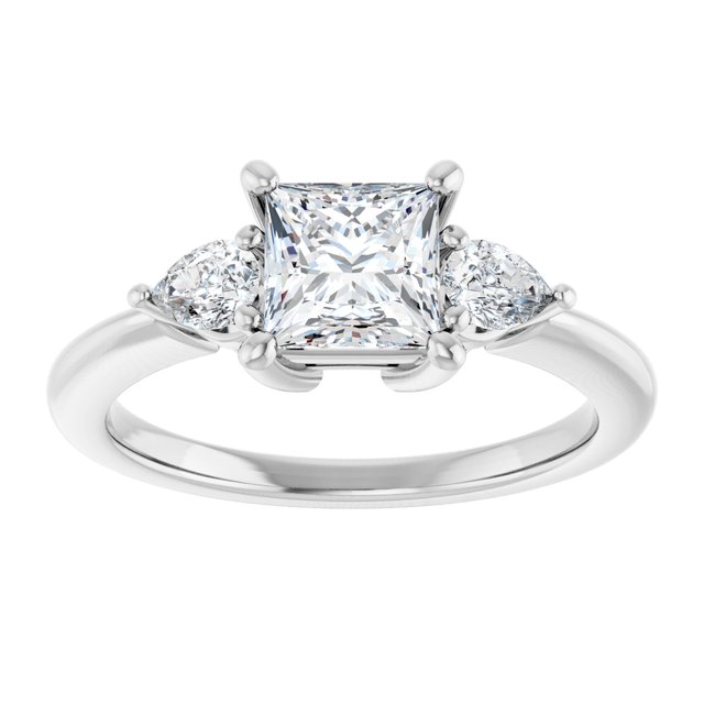 14K white gold 1 CT Square Diamond Three-Stone Engagement Ring Setting