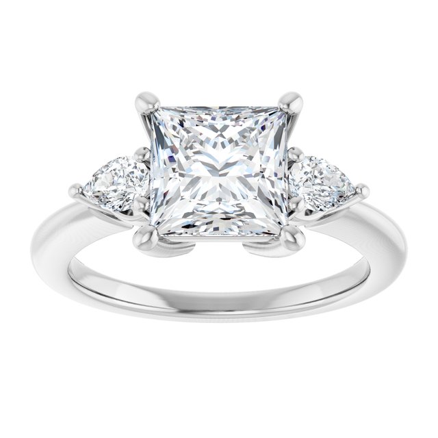 14K white gold 2 CT Square Diamond Three-Stone Engagement Ring Setting