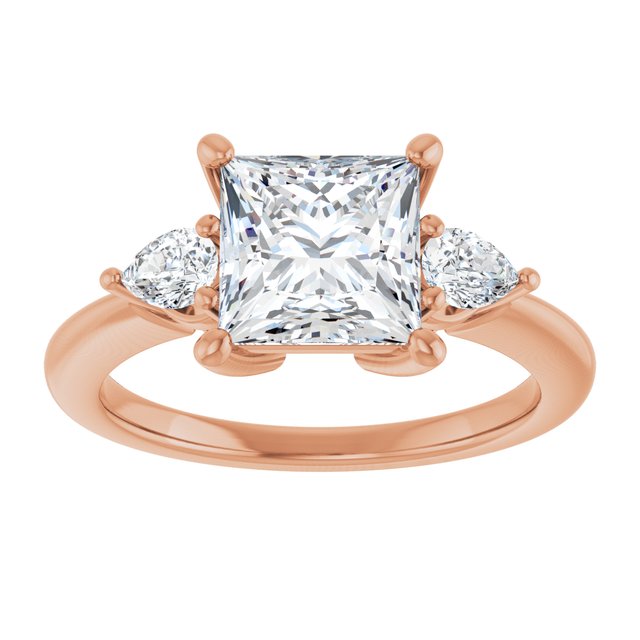 14K rose gold 2 CT Square Diamond Three-Stone Engagement Ring Setting