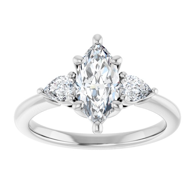 14K white gold 1 CT Marquise Diamond Three-Stone Engagement Ring Setting