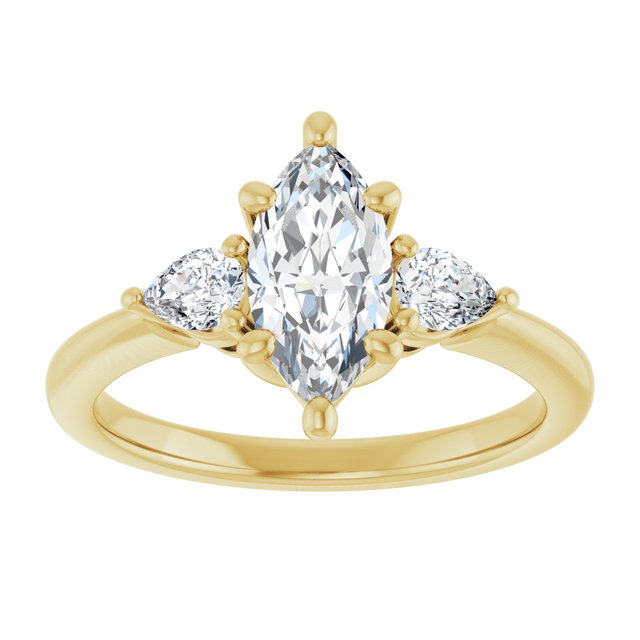 14K yellow gold 1 CT Marquise Diamond Three-Stone Engagement Ring Setting