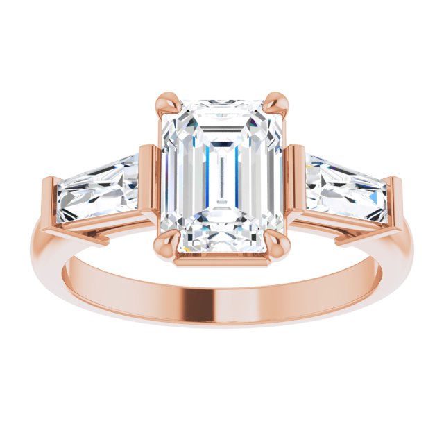 14K rose gold 1 1/2 CT Emerald Three-Stone Setting with Baguette-Cut Side Stones