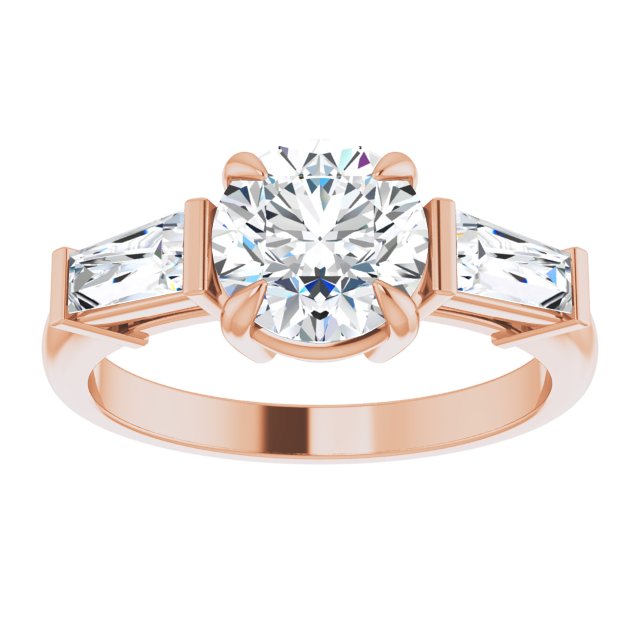 14K rose gold 2 CT Round Three-Stone Setting with Baguette-Cut Side Stones