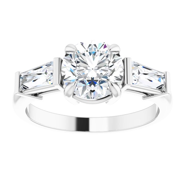 14K white gold 2 CT Round Three-Stone Setting with Baguette-Cut Side Stones