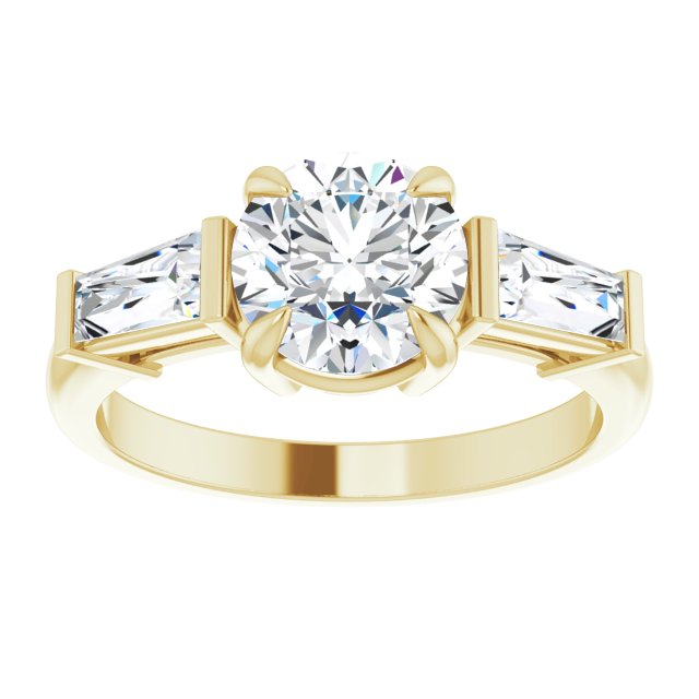 14K yellow gold 2 CT Round Three-Stone Setting with Baguette-Cut Side Stones