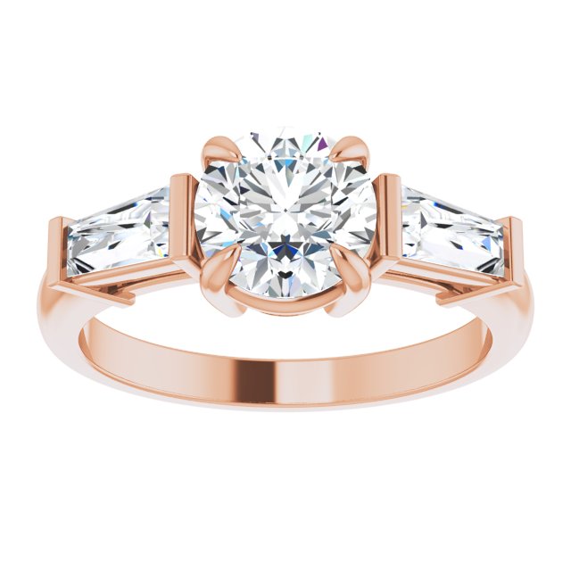 14K rose gold 1 1/2 CT Round Three-Stone Setting with Baguette-Cut Side Stones