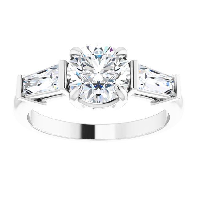 14K white gold 1 1/2 CT Round Three-Stone Setting with Baguette-Cut Side Stones