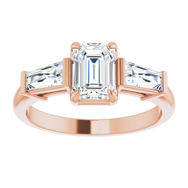 14K rose gold 1 CT Emerald Three-Stone Setting with Baguette-Cut Side Stones