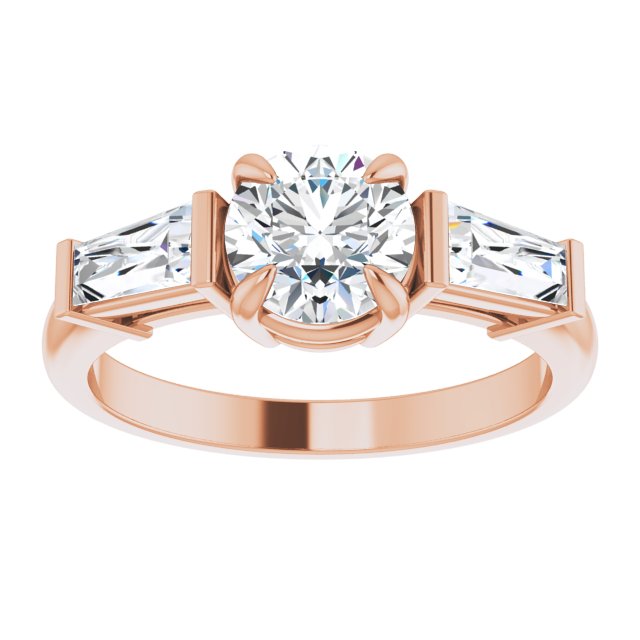 14K rose gold 1 CT Round Three-Stone Setting with Baguette-Cut Side Stones