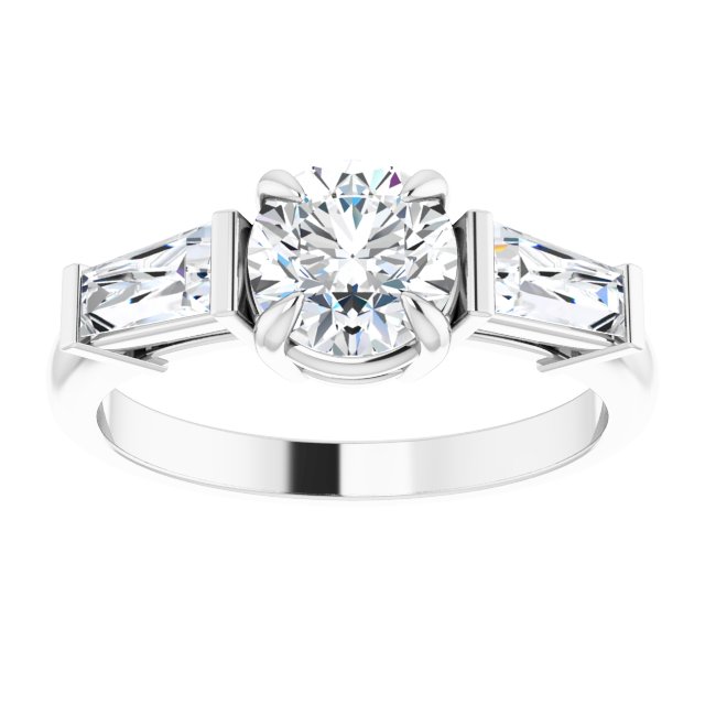 14K white gold 1 CT Round Three-Stone Setting with Baguette-Cut Side Stones