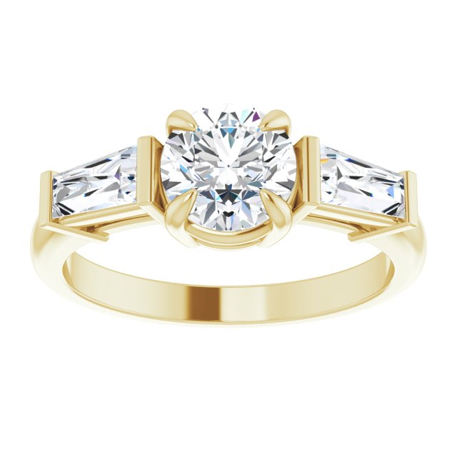 14K yellow gold 1 CT Round Three-Stone Setting with Baguette-Cut Side Stones