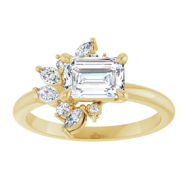 14K yellow gold 1 CT Emerald-cut Diamond Floral Cluster Diamond Engagement Ring