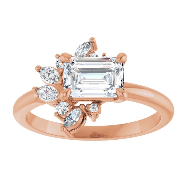 14K rose gold 1 CT Emerald-cut Diamond Floral Cluster Diamond Engagement Ring