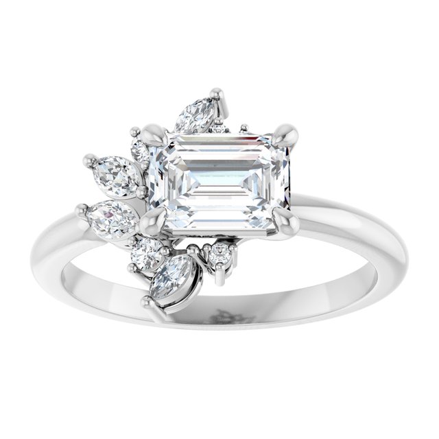 14K white gold 1 CT Emerald-cut Diamond Floral Cluster Diamond Engagement Ring