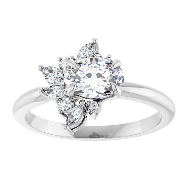 14K white gold 1 CT Oval-cut Diamond Floral Cluster Diamond Engagement Ring